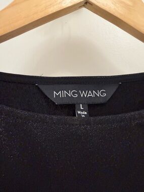 Ming Wang Black Metallic Crewneck Tunic Top